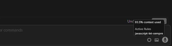 Indicador de contexto usado no Cursor. No exemplo, 93.5% da janela de contexto foram usados